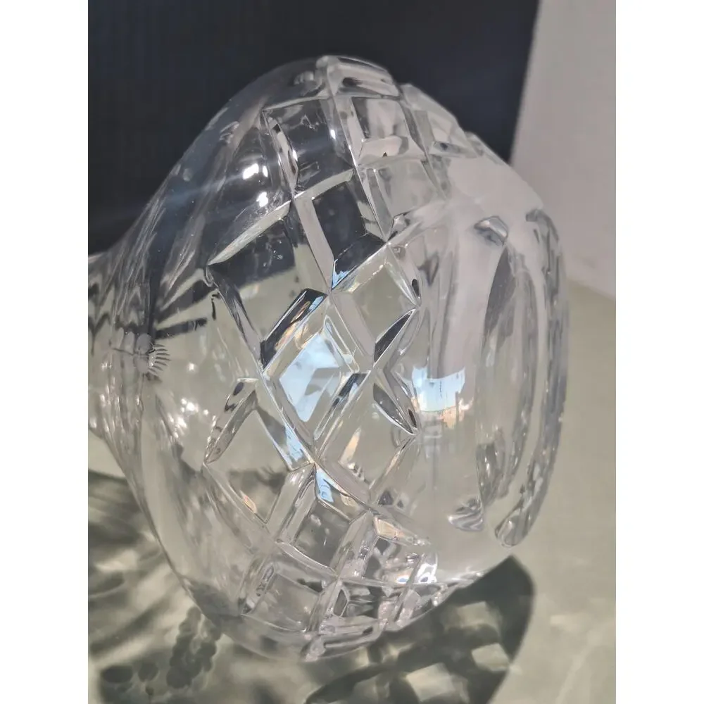 Vintage Cut Crystal Vase Floral Etched Pattern Flared Rim Clear Glass 10”